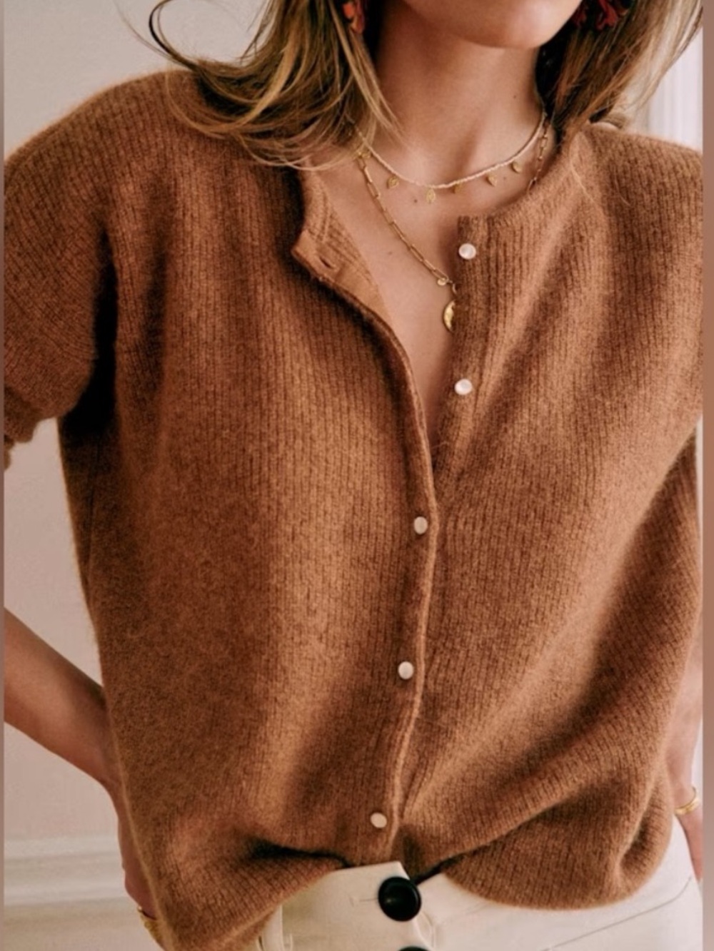 SEZANE Gaspard Cardigan in Camel Brown Size XXS